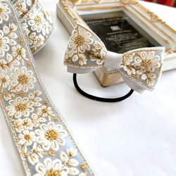 【再販】キラキラ　インド刺繍リボン＆グレーグログランリボン ヘアアクセサリー　ヘアゴム  こども〜大人まで　グレー 5枚目の画像