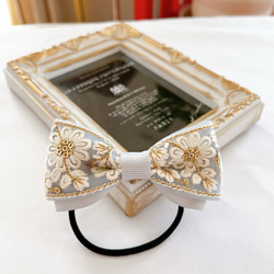 【再販】キラキラ　インド刺繍リボン＆グレーグログランリボン ヘアアクセサリー　ヘアゴム  こども〜大人まで　グレー 2枚目の画像