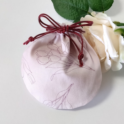 小サイズ》チューリップの巾着ポーチ・ピンク ＃n372 巾着袋 natura  