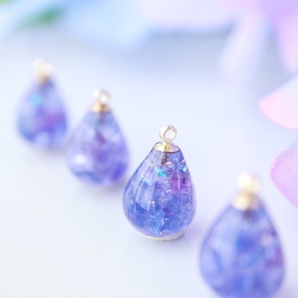 タンザナイト の小さな紫陽花ソーダ ピアス イヤリング クリームソーダ ラベンダー 天然石 6枚目の画像