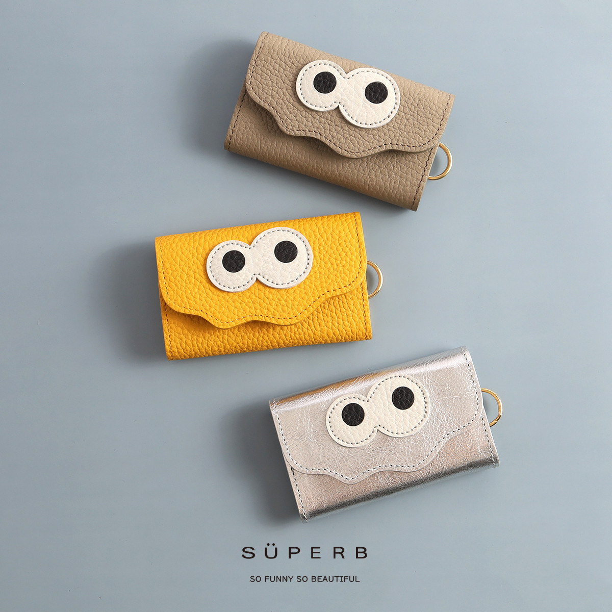 【三つ折りキョロメキーケース/全22色】思わず誰かに見せたくなるモンスタースマートキーケース/キーカバー/コンパクト/鍵