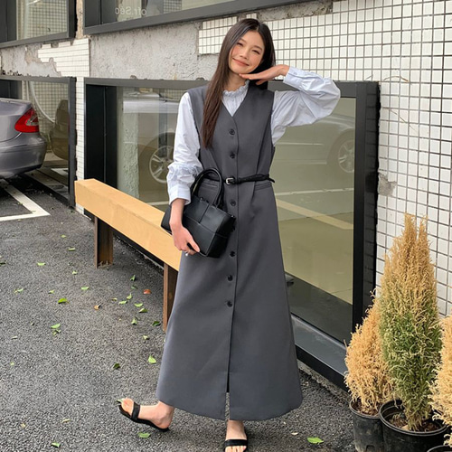 ベストワンピース 夏 レディース 重ね着 ノースリーブワンピース 前