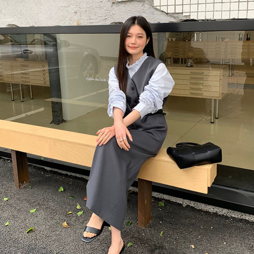 ベストワンピース 夏 レディース 重ね着 ノースリーブワンピース 前