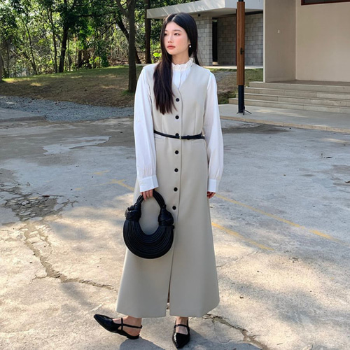 ベストワンピース 夏 レディース 重ね着 ノースリーブワンピース 前