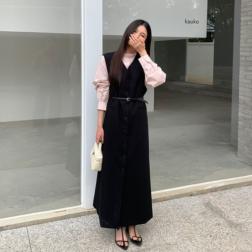 ベストワンピース 夏 レディース 重ね着 ノースリーブワンピース 前