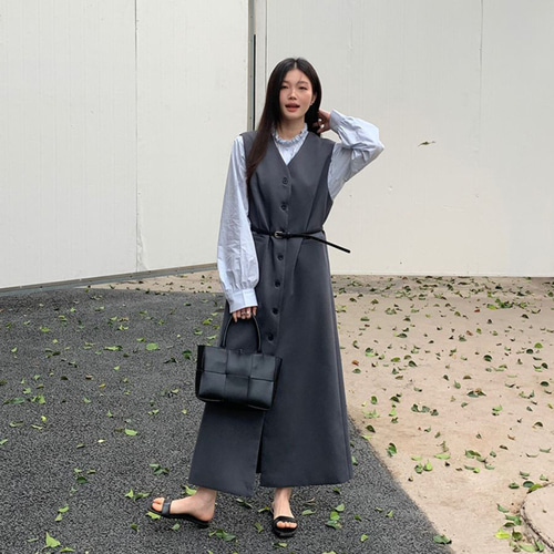 ベストワンピース 夏 レディース 重ね着 ノースリーブワンピース 前