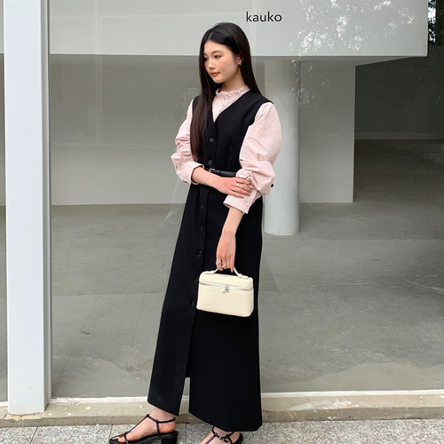 ベストワンピース 夏 レディース 重ね着 ノースリーブワンピース 前