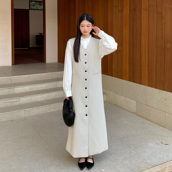 ベストワンピース 夏 レディース 重ね着 ノースリーブワンピース 前