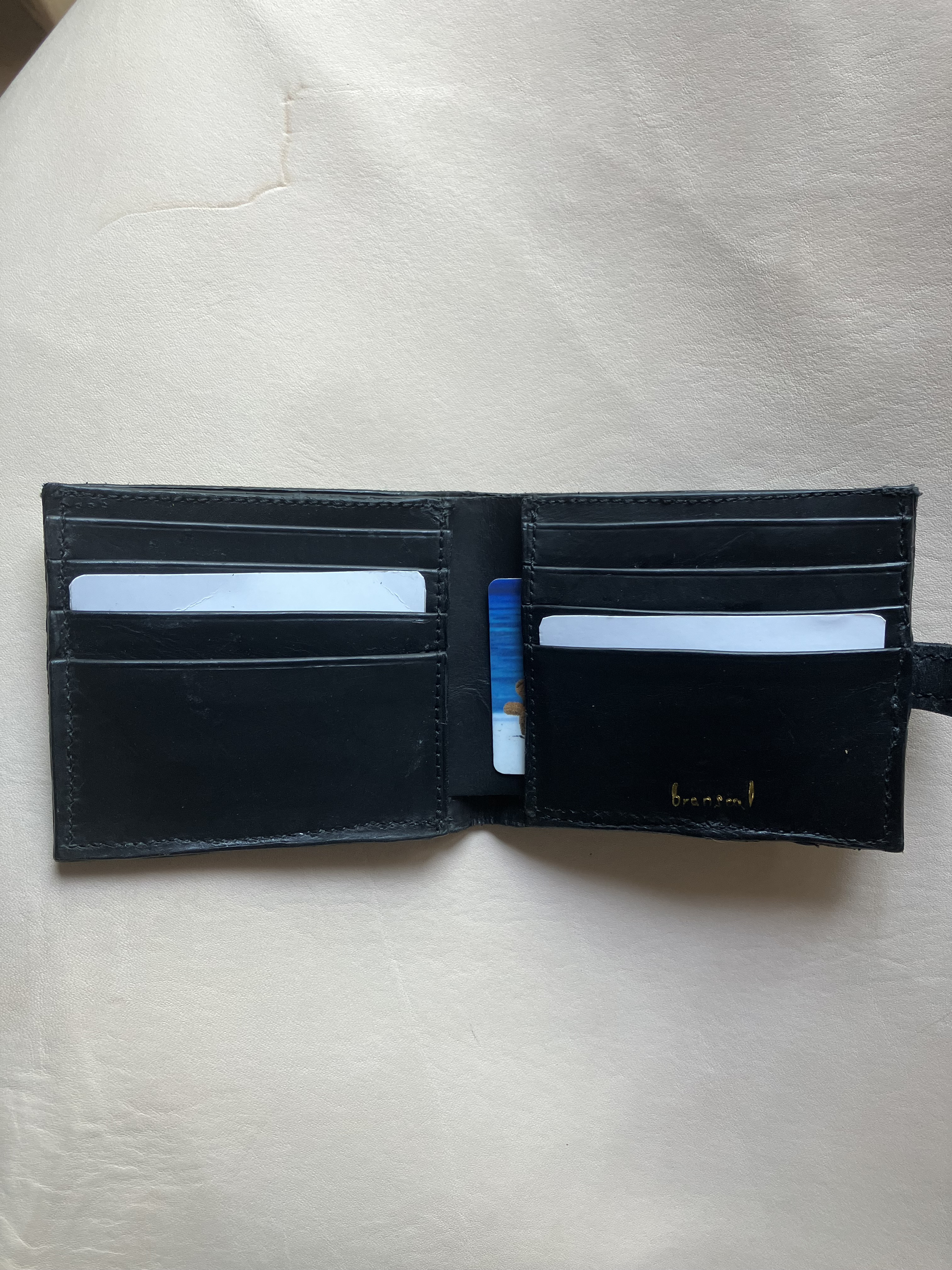 折り財布　　真鍮レザー　イタリアンレザー