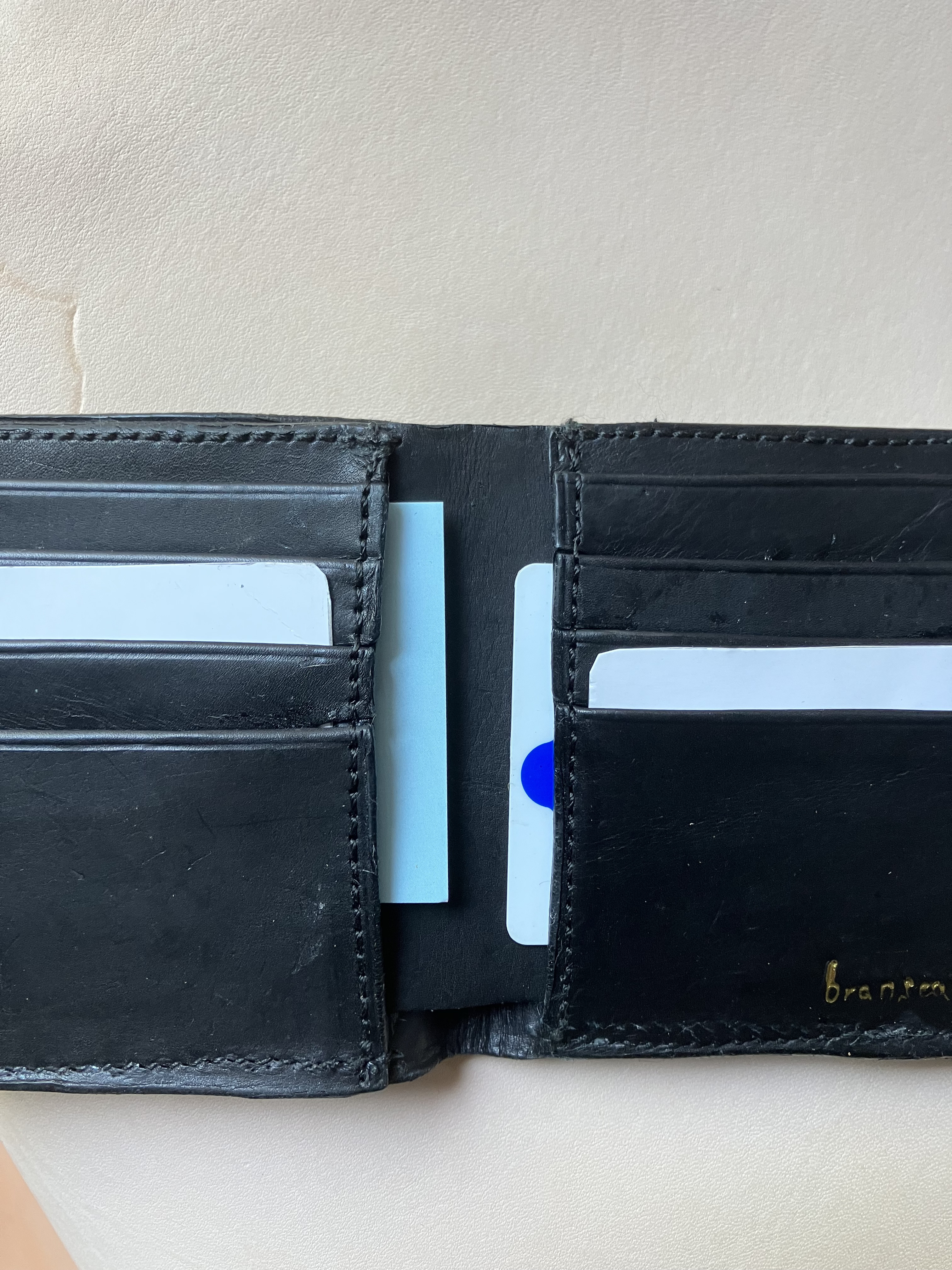 折り財布　　真鍮レザー　イタリアンレザー