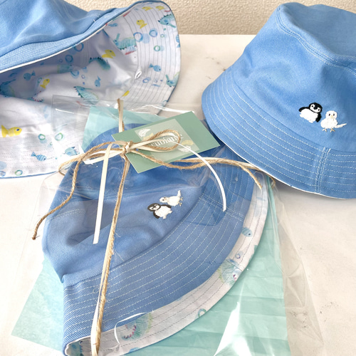 ペンギンとインコ刺繍-海の子シリーズ タツノオトシゴ バケット