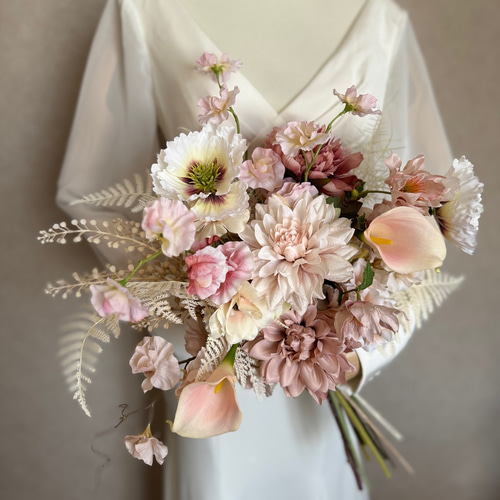 ウェディングブーケ アーティフィシャルフラワー ダリア ポピー カラー