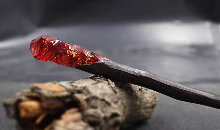 ハンドメイド かんざし 熔岩 手作り 木簪 紫檀 樹脂 マジェステ 和装髪飾り ヘアアクセサリー 恋人 誕生日 周年記念