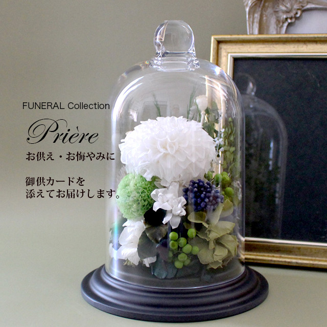 お供え お悔やみ 新盆 初盆 喪中 FUNERAL大輪ダリアポンポンマムPCドーム グリーン【プリザーブドフラワー】仏花