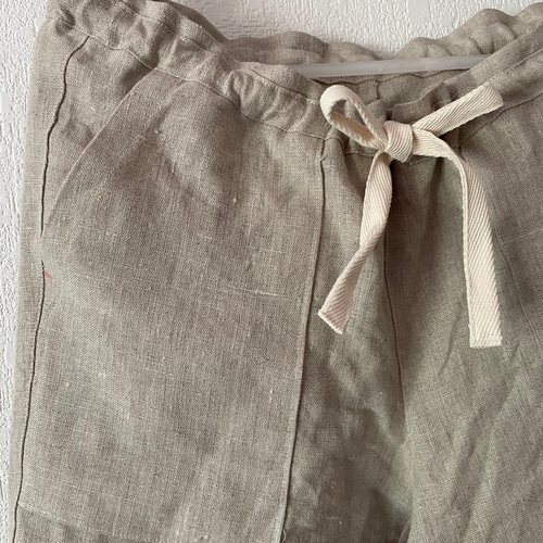試作品　ハンドメイド　ゆったり楽ちんパンツ　シームポケット　リネン100% 試作品ハンドメイドゆったり楽ちんパンツシームポケットリネン100%