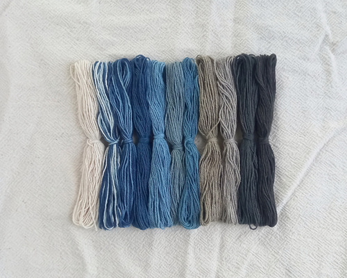 太糸/ 藍&グレー12m×11色/ 草木染め綿糸 太さ1mm/刺繍糸・刺し子