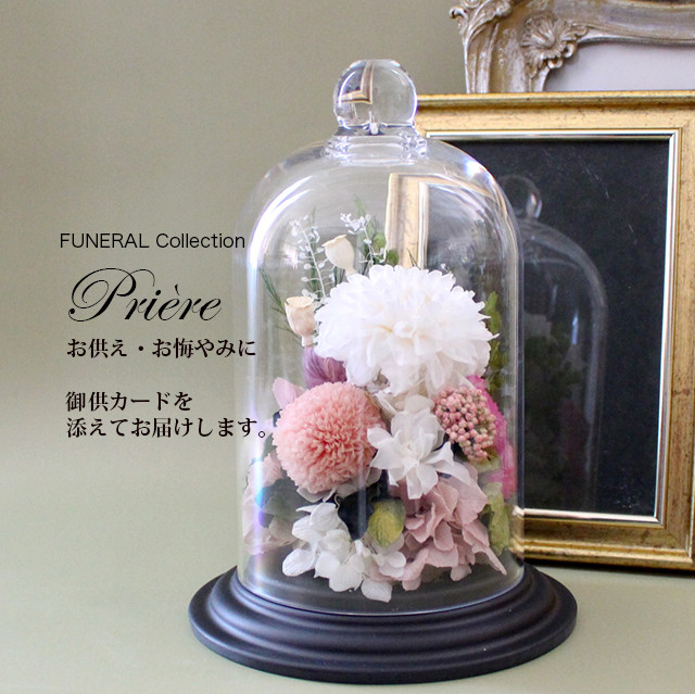 お供え お悔やみ 新盆 初盆 喪中 FUNERAL大輪ダリアポンポンマムPCドーム ピンク【プリザーブドフラワー】仏花