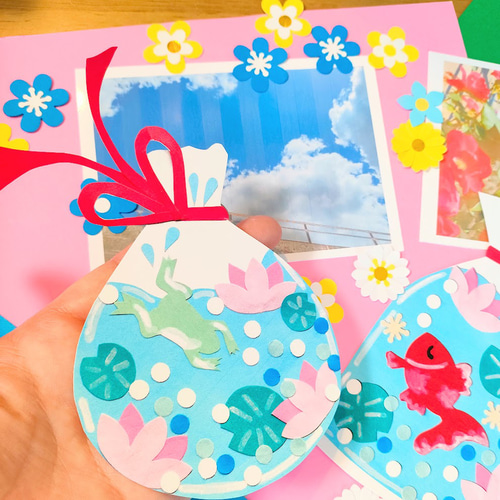 ラミネート可 レトロ 色紙 壁面 アルバム 飾り パーツ ～金魚と蛙の