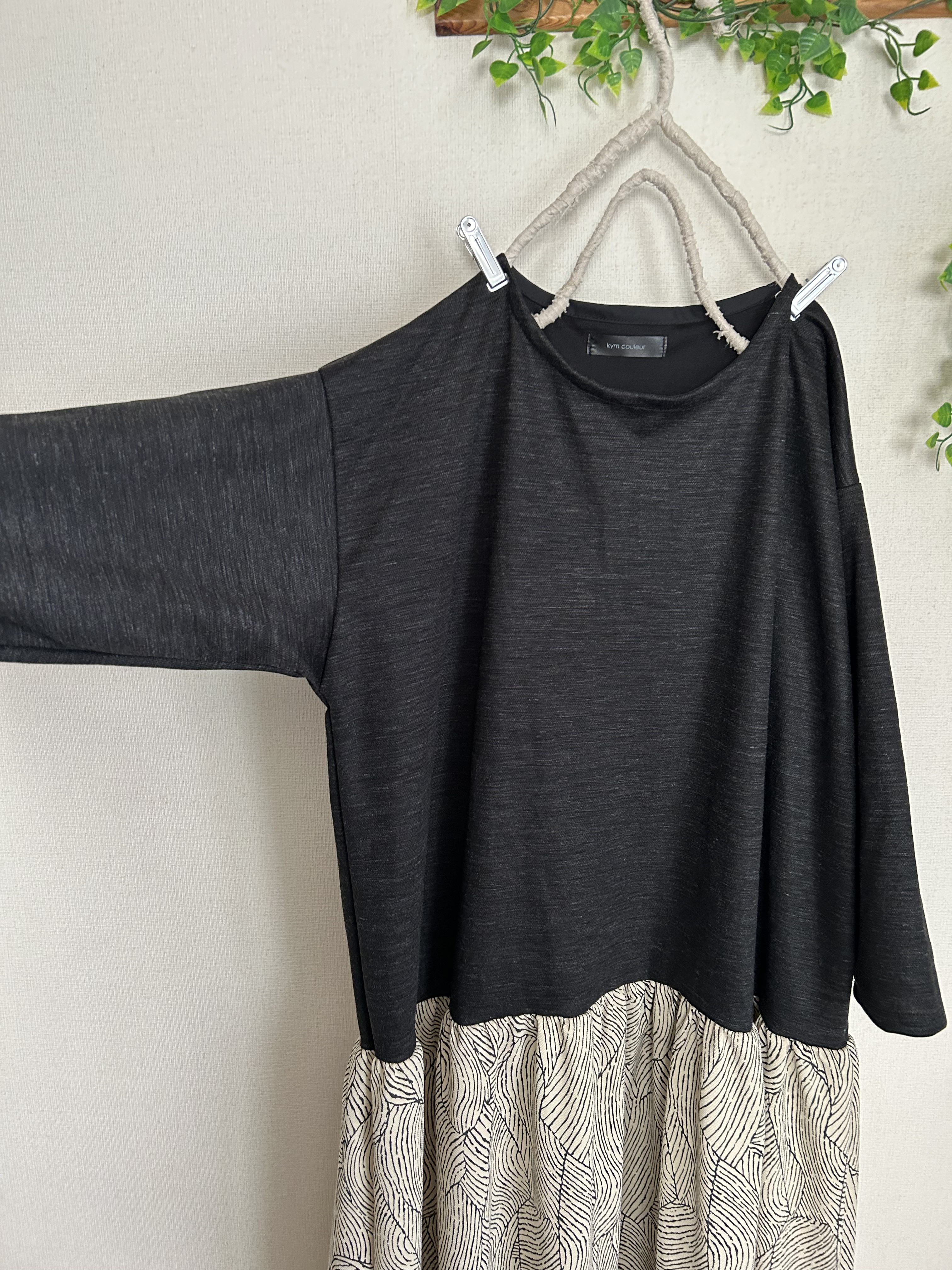 cottonリネンニット腰下切り替えギャザー入りロングワンピース