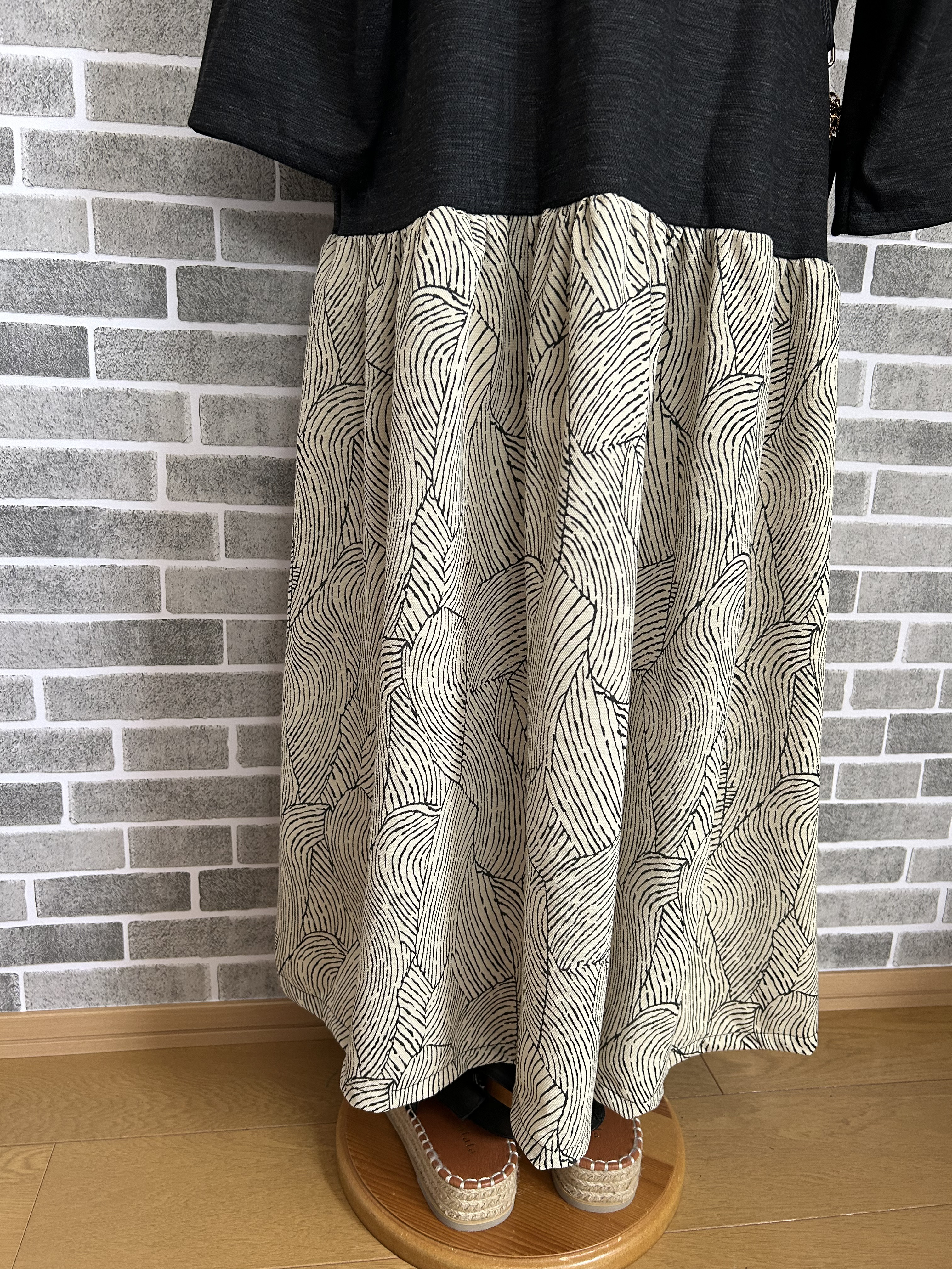 cottonリネンニット腰下切り替えギャザー入りロングワンピース