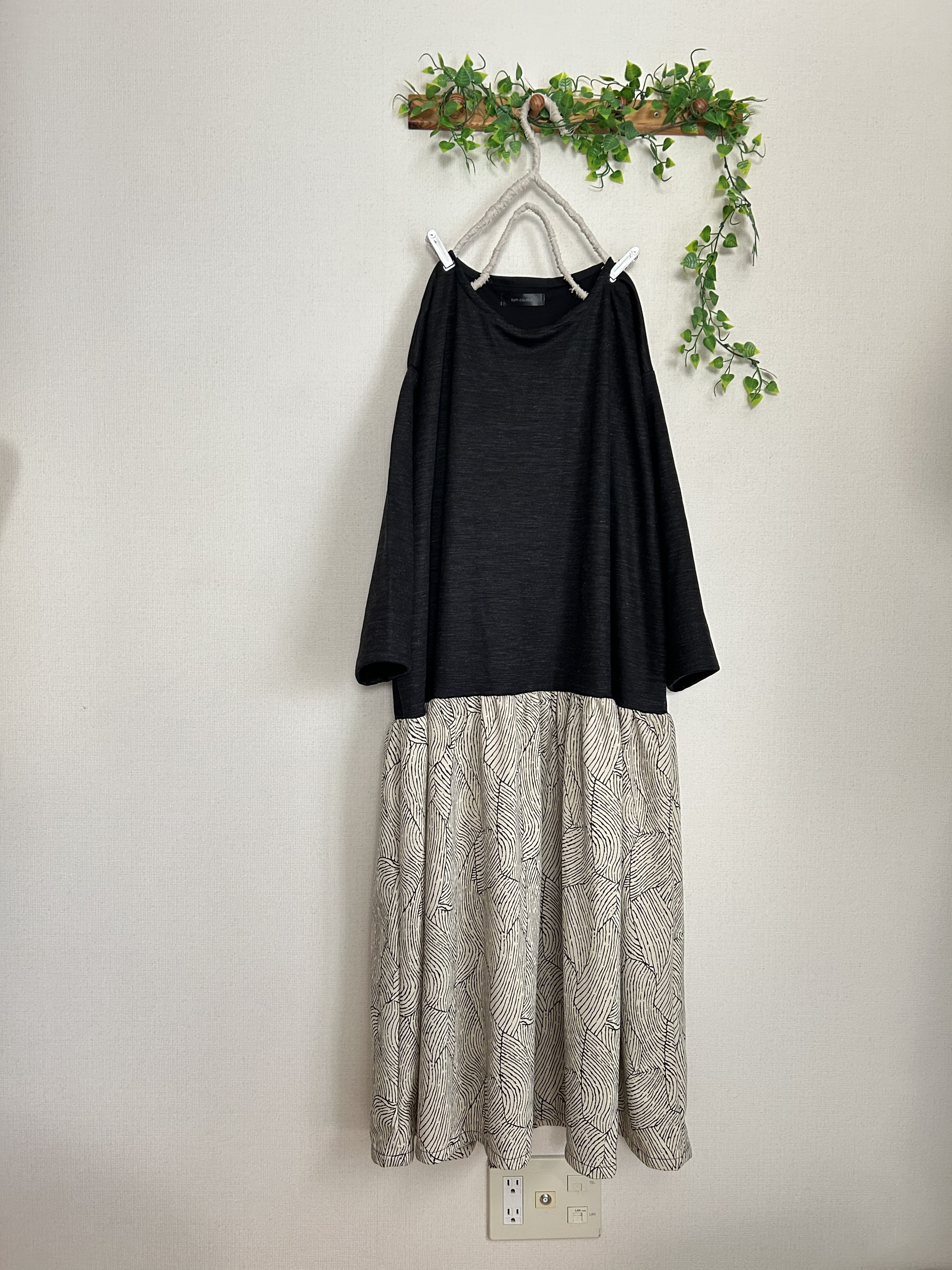 cottonリネンニット腰下切り替えギャザー入りロングワンピース