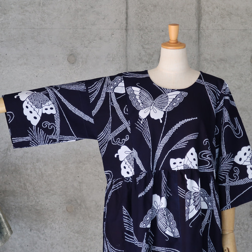 着物リメイク 浴衣のギャザースカートワンピース フリーサイズ 蝶々  