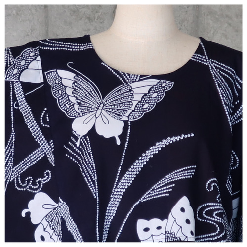 着物リメイク 浴衣のギャザースカートワンピース フリーサイズ 蝶々  