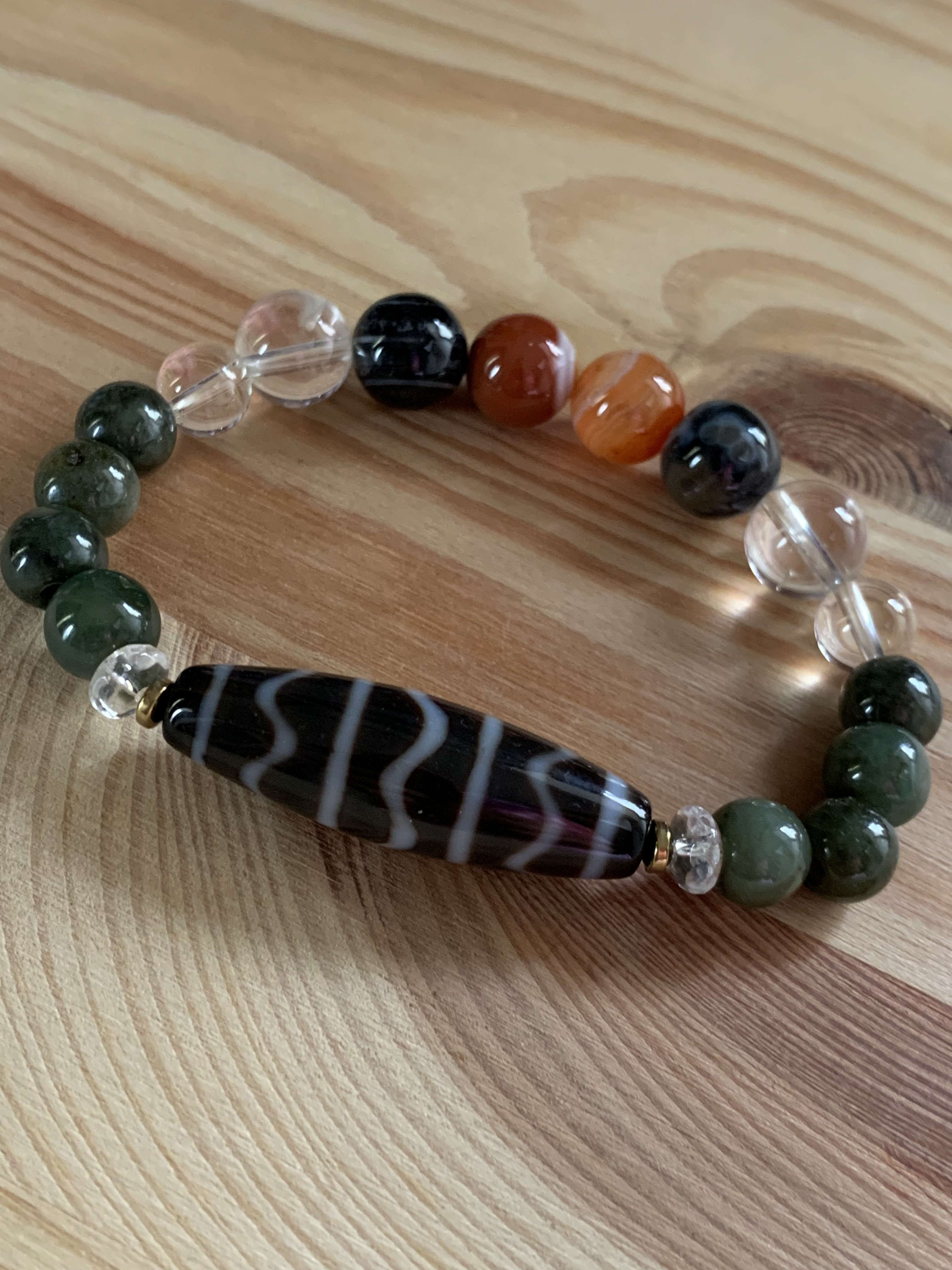 開光 龍鱗 水紋天珠　ミャンマー翡翠ブレスレット