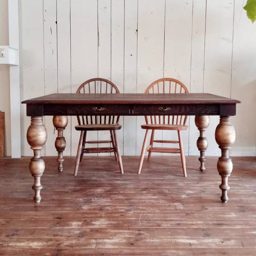 レトロ アンティーク 古家具 キツツキ カリモク ダイニング ろくろ脚