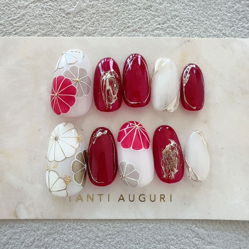 赤 成人式 振り袖 振袖 ネイルチップ 和風 和柄 和服 着物 和装 着物  