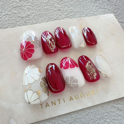 ネイルチップ ニュアンス卒業式成人式 前撮り 振袖 袴 着物 和柄