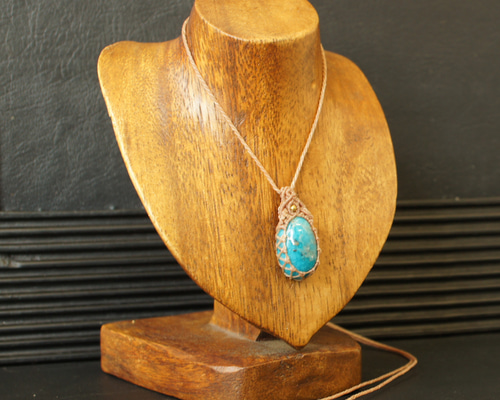 ペルシアンターコイズ マクラメネックレス マクラメ編みペルシアンターコイズペンダントB ネックレス・ペンダント