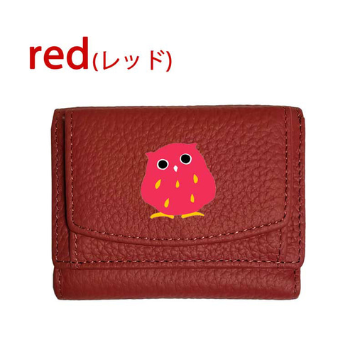 フクロウ 三つ折り ミニ財布 フルオープン ボックス型 小銭入れ カード
