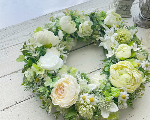 白のラナンキュラスのリース アートフラワー la nature 通販 17811440
