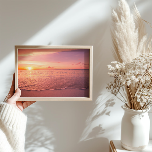 アートポスター ビーチ サンセット 夕焼け 海 ピンク オレンジ