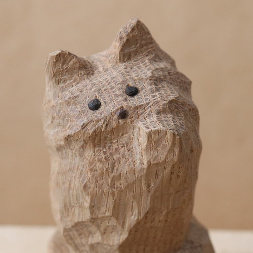招き猫（左手）木彫り 木製 ネコの置物 ペルシャ猫 インテリア