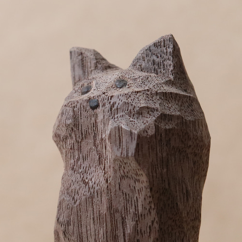 招き猫（左手）木彫り 木製 ネコの置物 インテリア雑貨（木材