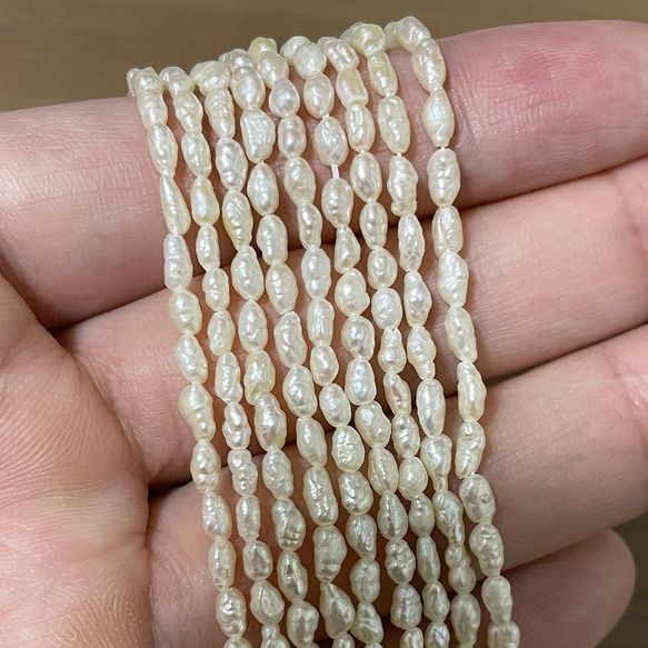 淡水パール 真珠 バロック ライス 5mm 6mm 極小粒 小粒 ケシ 無核 ホワイト系 半連19cm tp0002 3枚目の画像