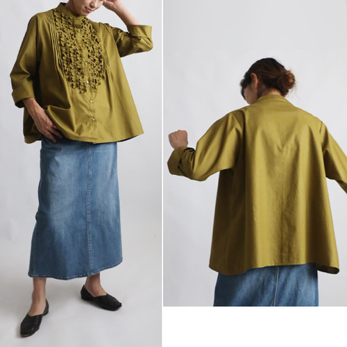 ラスト2 夏SALE ギマ擬麻コットン 小花フリル シャツ