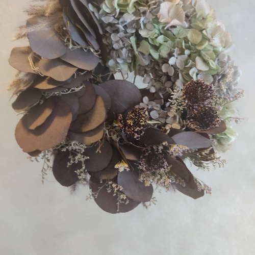 受注制作ユーカリと紫陽花と花々のリース2