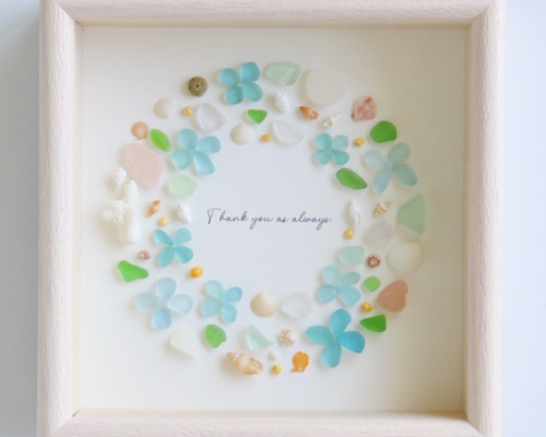 シーグラスアート『お花のリース』/花/シーグラス/ガラスアート シーグラスアート『お花のリース』/花/シーグラス/ガラスアート