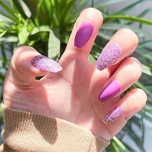 N120》既成ネイルチップ24枚セット 紫 パープル ラメ マット ギャル 夏