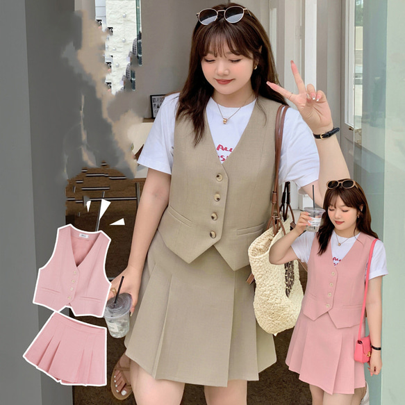 春夏新作 XL~4XL ベストスーツキュロットセット 大きいサイズ 春夏新作 XL~4XL ベストスーツキュロットセット 大きいサイズ
