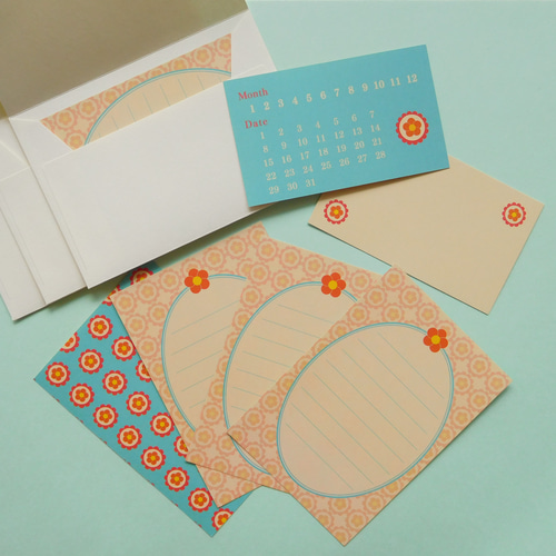 セット販売｜レトロ花柄・青｜ミニレターセット＆メッセージカード 