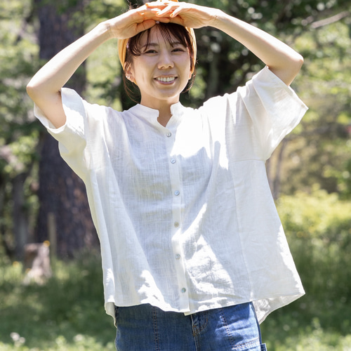 白】風が通る涼しい大人の普段着に とろみブラウス レーヨンリネン