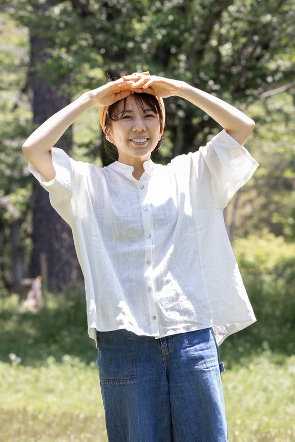 白】風が通る涼しい大人の普段着に とろみブラウス レーヨンリネン