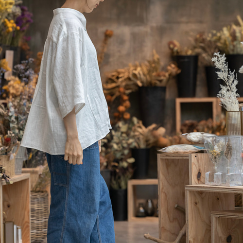 白】風が通る涼しい大人の普段着に とろみブラウス レーヨンリネン