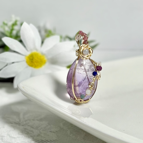 n.♡ページです♪ワイヤーラップペンダント◆アメトリン アメトリン 14kgfペンダントトップ（ワイヤーアクセサリー