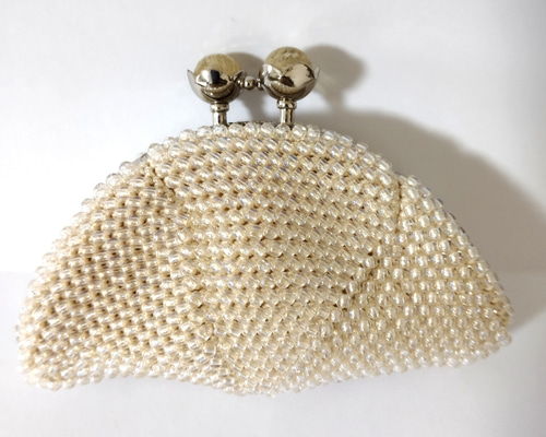 6*ビーズがま口☆コインケース☆ホワイト×オーロラクリア がま口