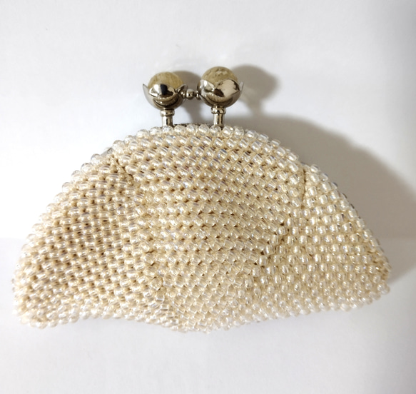 6*ビーズがま口☆コインケース☆ホワイト×オーロラクリア がま口